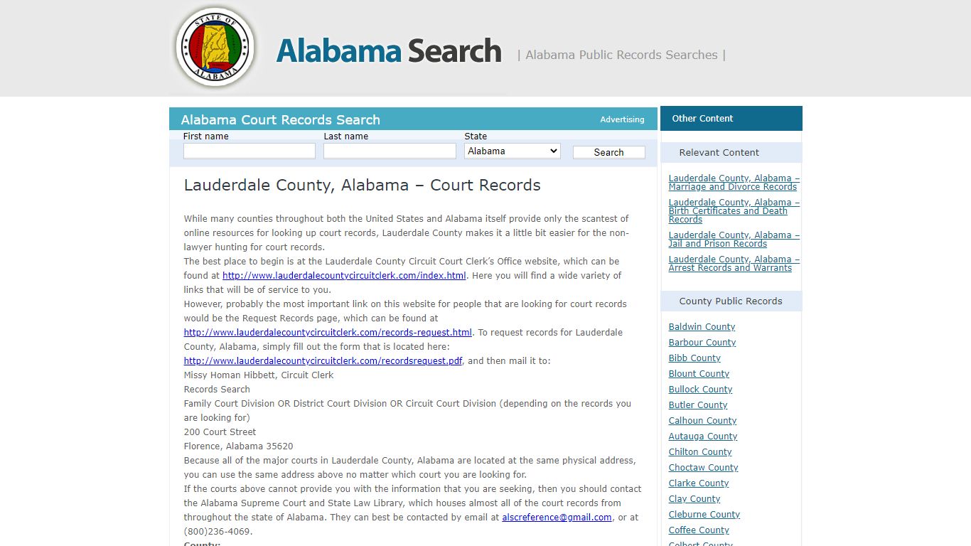 Lauderdale County, Alabama – Court Records | Alabama - AL ...